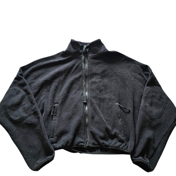 Free People Movement Elbow Patches Black Double Zip-Up Fleece Jacket Sz XS-M P - Picture 1 of 12